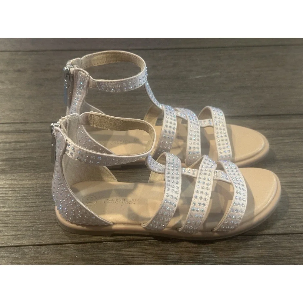 Cat & Jack Girls Pink Gladiator Sandals Rhinestones Sz 13 Summer School Dressy